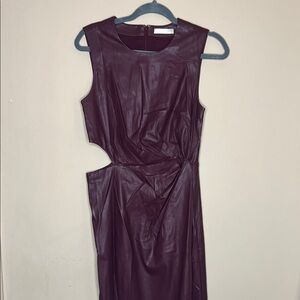 Elegant Sleeveless Vegan Leather Eggplant colored Dress size 4 with cut out
